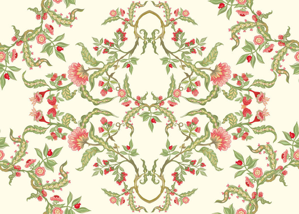 Seamless pattern with stylized ornamental flowers  - Wektor, obraz