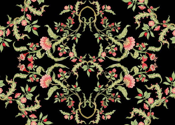 Seamless pattern with stylized ornamental flowers  - Vektör, Görsel