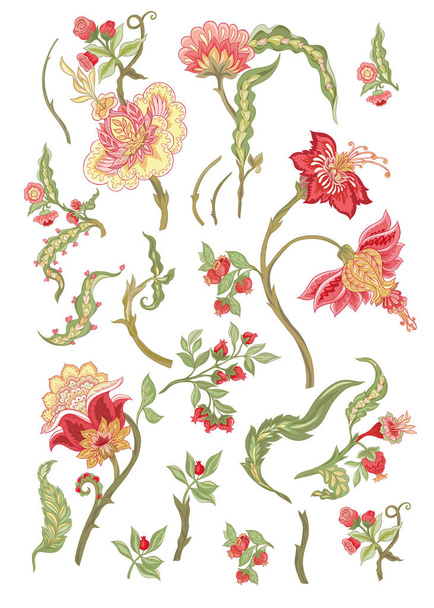 Seamless pattern with stylized ornamental flowers  - Вектор,изображение