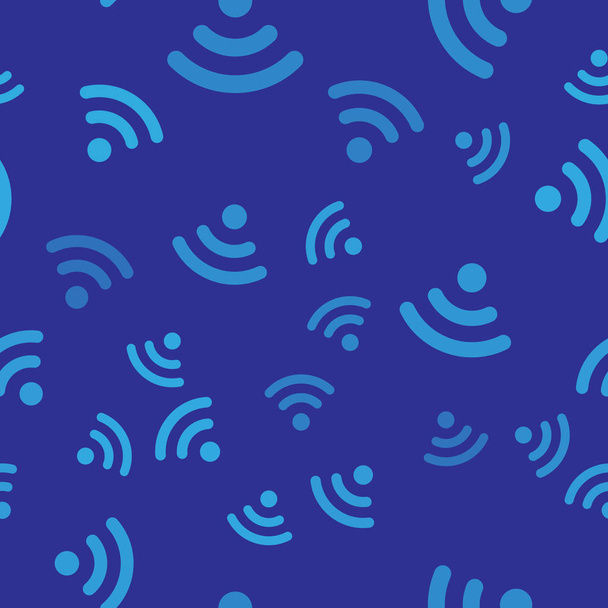 Mavi Wi-Fi kablosuz internet ağı simge simgesi mavi arka plan üzerinde sorunsuz desen izole. Vektör İllüstrasyonu - Vektör, Görsel