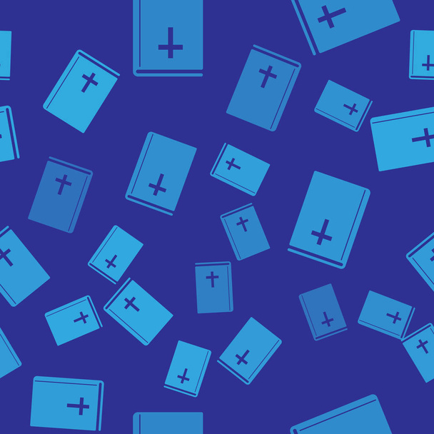 Блакитна піктограма книги Святої Біблії ізольовано безшовний візерунок на синьому фоні. Векторна ілюстрація
 - Вектор, зображення