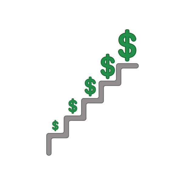 Vector icon concept of dollar symbol growing on stairs. - Vector, Image