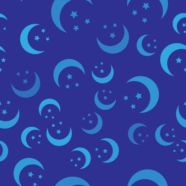 Luna azul y estrellas icono aislado patrón sin costuras sobre fondo azul. Ilustración vectorial
 - Vector, imagen
