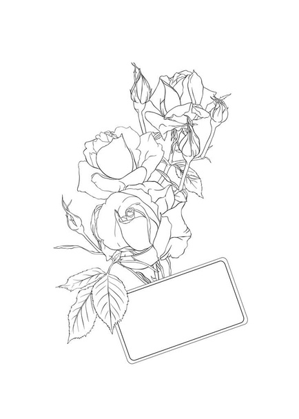 Visiting card with roses and spring flowers. - Vector, afbeelding