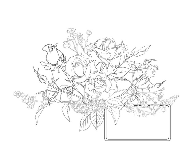 Visiting card with roses and spring flowers. - Vector, afbeelding