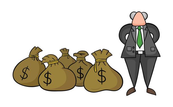 Ručně kreslené vektorové ilustrace šéfa bohaté na dolarové peníze SA - Vektor, obrázek