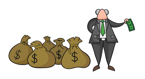 Ilustración vectorial dibujado a mano del jefe con sacos de dinero en dólares a
 - Vector, Imagen