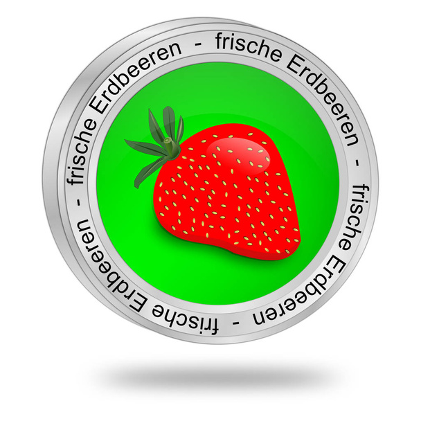green fresh Strawberries Button - in german - 3D illustration - Photo, Image