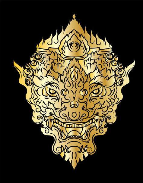 Таїланд демон маска і обличчя вектор. Тайський мистецтво традиційної татуювання дизайн. Line тайський стиль Таїланду і татуювання дизайн. - Вектор, зображення