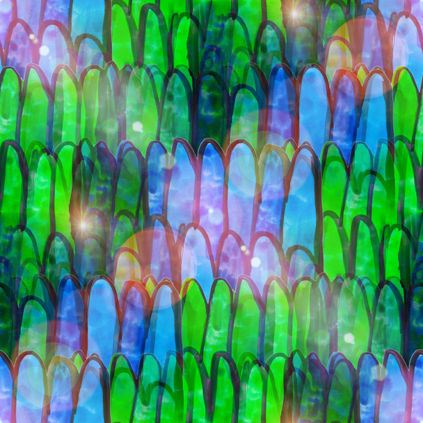 Sun glare grunge texture, watercolor seamless background green b - Photo, Image