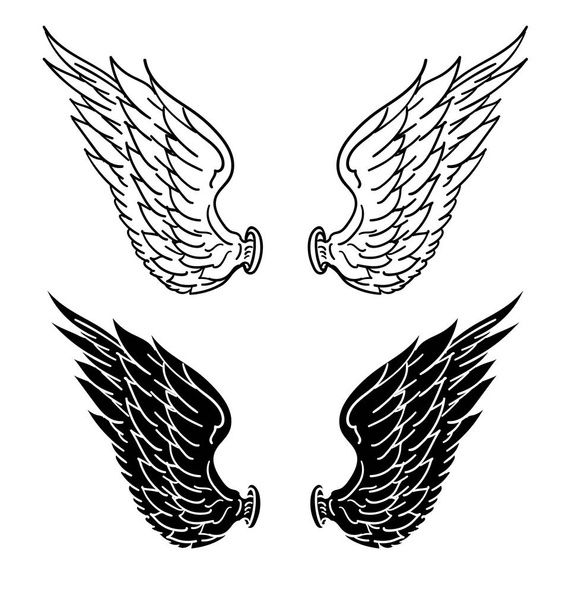 Vintage-Vektor, handgezeichnete Flügel set.sticker Flügel tattoo.doodle und Skizze Stil Flügel der Vogel-Tätowierung. - Vektor, Bild