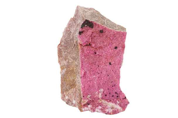 Macro piedra Esferocobaltita mineral sobre fondo blanco
 - Foto, imagen