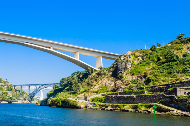 View on three bridges connecting Porto and Vila Nova de Gaia: In - Photo, Image