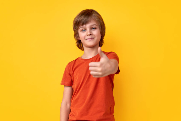 Cheerful boy gesturing thumb up - Фото, изображение
