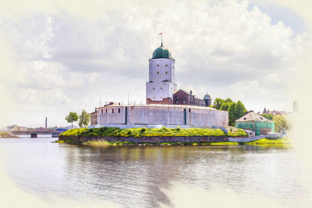 Imitation of the picture. City Vyborg. Castle - Fotó, kép