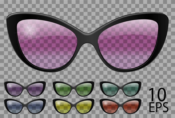 Σετ γυαλιά, πεταλούδα σε σχήμα γάτας. διαφανές διαφορετικό χρώμα. - Διάνυσμα, εικόνα