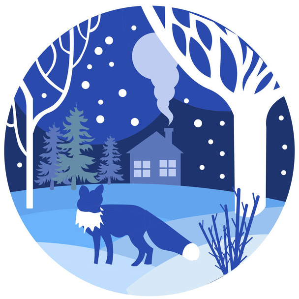 Paper art, cut and craft style of forest wildlife with nature background layers as Saving the world with ecology vector. Fox walks in winter, blue. - Vector, Image