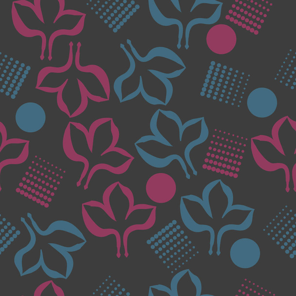 Seamless pattern with colorful leaves and dots - Vector, Image