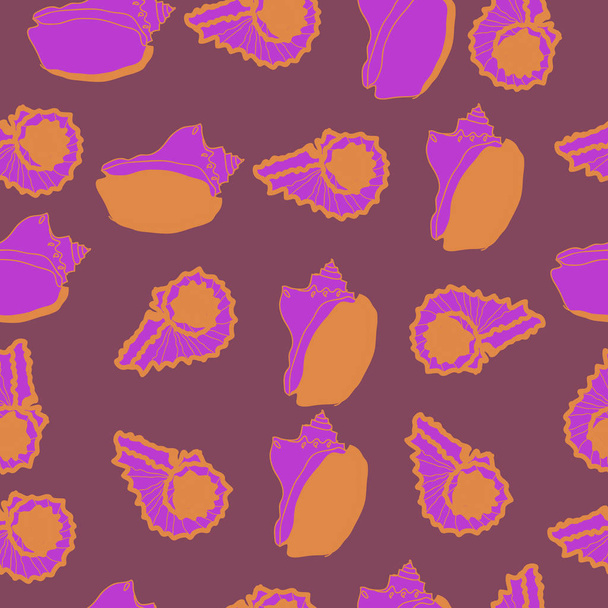 set of colored bright seashells on background - Vector, imagen