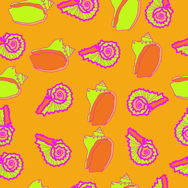 set of colored bright seashells on background - Вектор, зображення