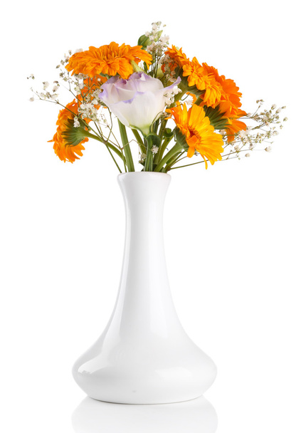 Calendula flowers in vase isolated on white - Photo, Image