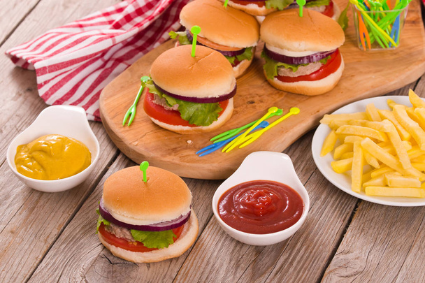 Mini burgers with french fries. - Photo, Image