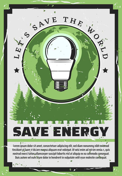 Saving energy light bulb with Earth and green tree - Vector, Image