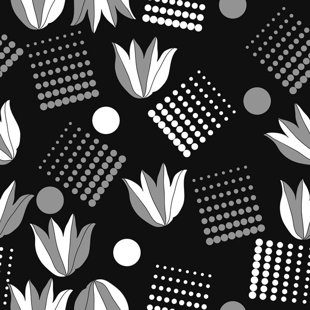 Abstract flowers elements with dots, modern floral background design  - Vetor, Imagem