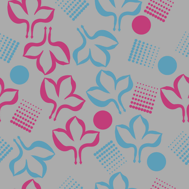 Seamless pattern with colorful leaves and dots - Вектор, зображення