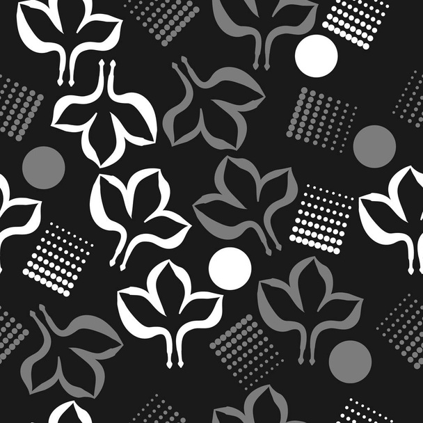 Seamless pattern with colorful leaves and dots - Vetor, Imagem