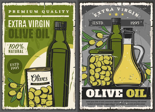Bouteilles d'huile d'olive, boîte ou pot de fruits verts marinés
 - Vecteur, image