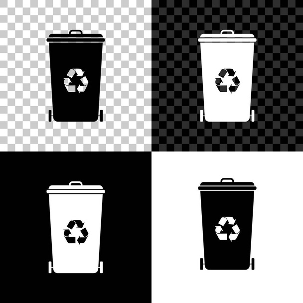 Recycle bin with recycle symbol icon isolated on black, white and transparent background. Trash can icon. Garbage bin sign. Recycle basket icon. Vector Illustration - Vector, Image