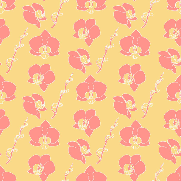 Seamless pattern with orchid flowers, nature floral background - Vector, Image