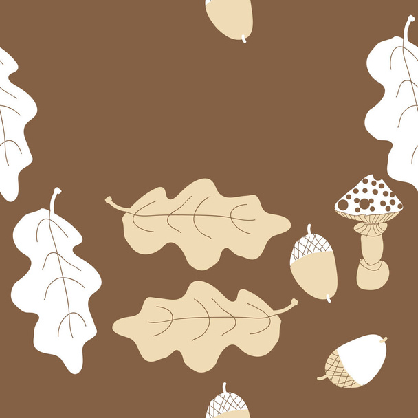 abstract pattern with leaves, acorn and mushroom  - ベクター画像
