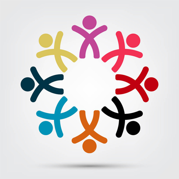 Vektorgrafikus csoport kapcsolódási emblémája. Nyolc ember a körben. Logo-csapat munka  - Vektor, kép