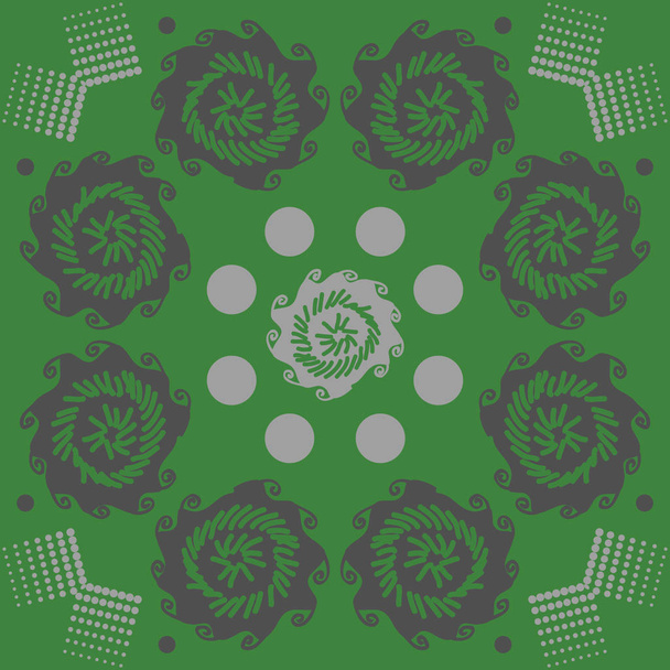 green Seamless abstract pattern, vector background with flowers and dots, full frame - Vector, Image
