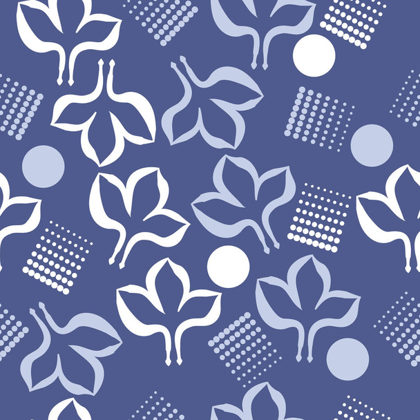 Seamless pattern with colorful leaves and dots - Vektör, Görsel