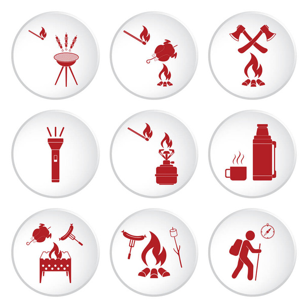 Set of travel and camping equipment icons - Vector, Image