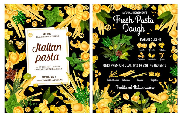 Pasta, macaroni, spaghetti. Italian food, herbs - Vector, Image