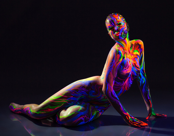 Image of futuristic graceful girl posing in studio - Valokuva, kuva