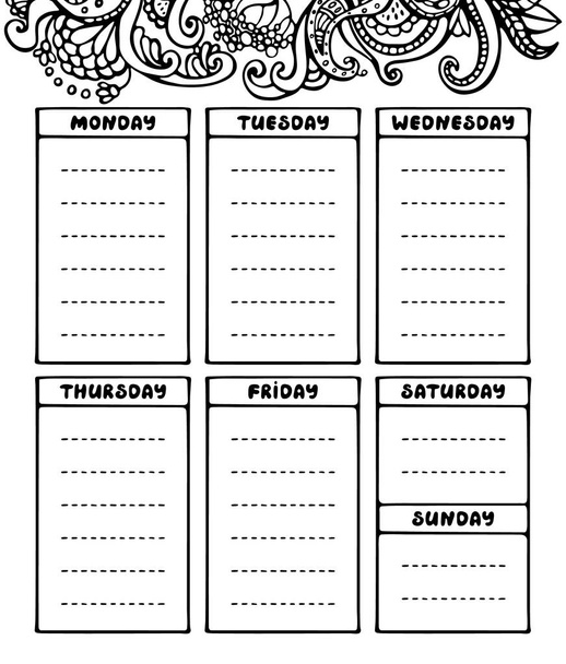 Hand drawing black and white weekly planner template.  - Vector, Image