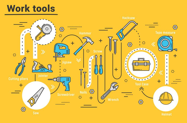 Инструменты для ремонта домов, хаммер, дрель, плоскогубцы, инструменты
 - Вектор,изображение