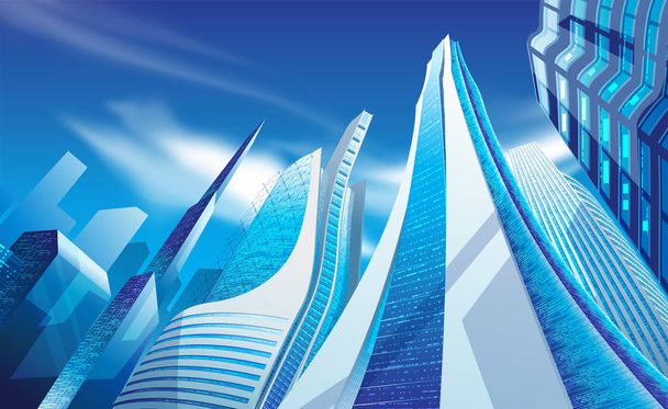A conceptual illustration of skyscrapers with blue sky in vector format, city background, modern building, modern architecture. - Vector, Image