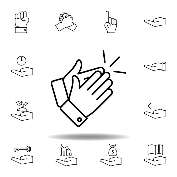 оплески контур руки значок. Набір ручної gesturies ілюстрації. Знаки та символи можуть бути використані для Web, логотип, мобільний додаток, UI, UX - Вектор, зображення
