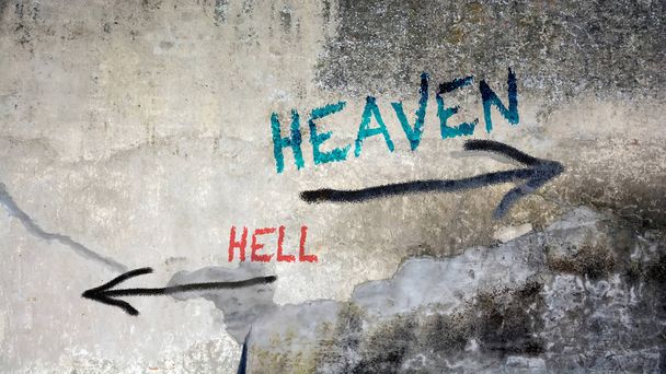 Zdi graffiti nebe versus peklo - Fotografie, Obrázek
