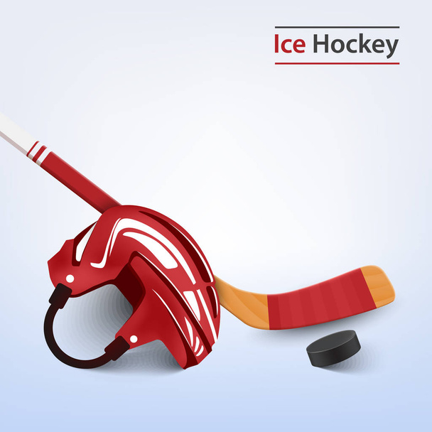 Eishockey-Poster mit Puckhelm und Stockschablone - Vektor, Bild