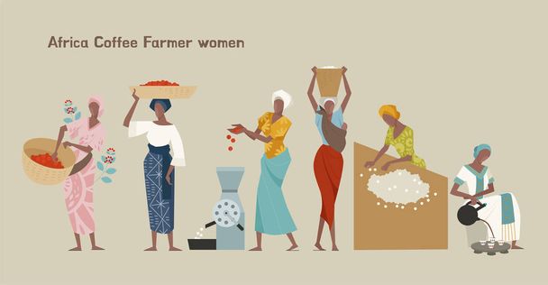 Set di personaggi femminili coltivatori di caffè. disegno piatto stile minimale illustrazione vettoriale
. - Vettoriali, immagini