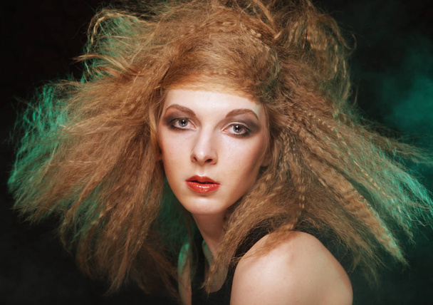 portrait curly blonde wind hair - Photo, Image