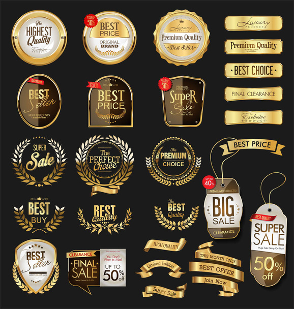 Étiquettes dorées boucliers et rubans collection rétro
 - Vecteur, image