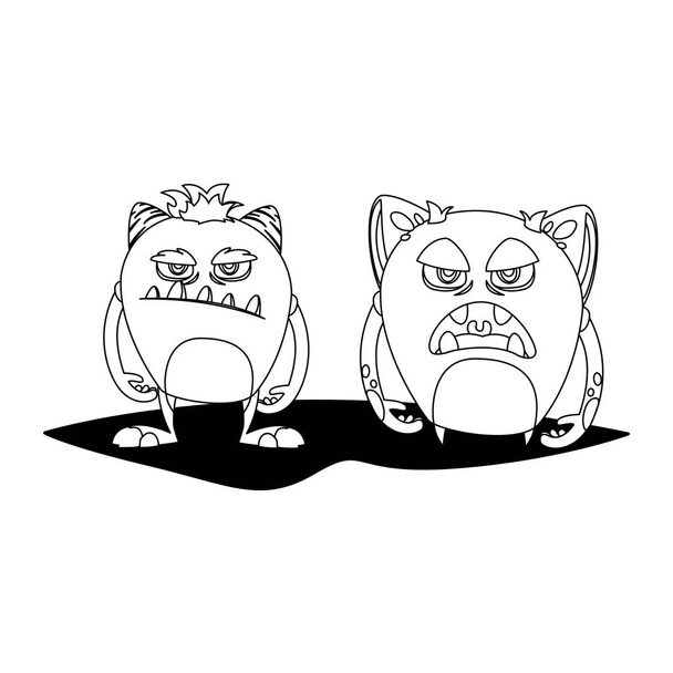 смішні монстри пара комічних персонажів монохромні
 - Вектор, зображення